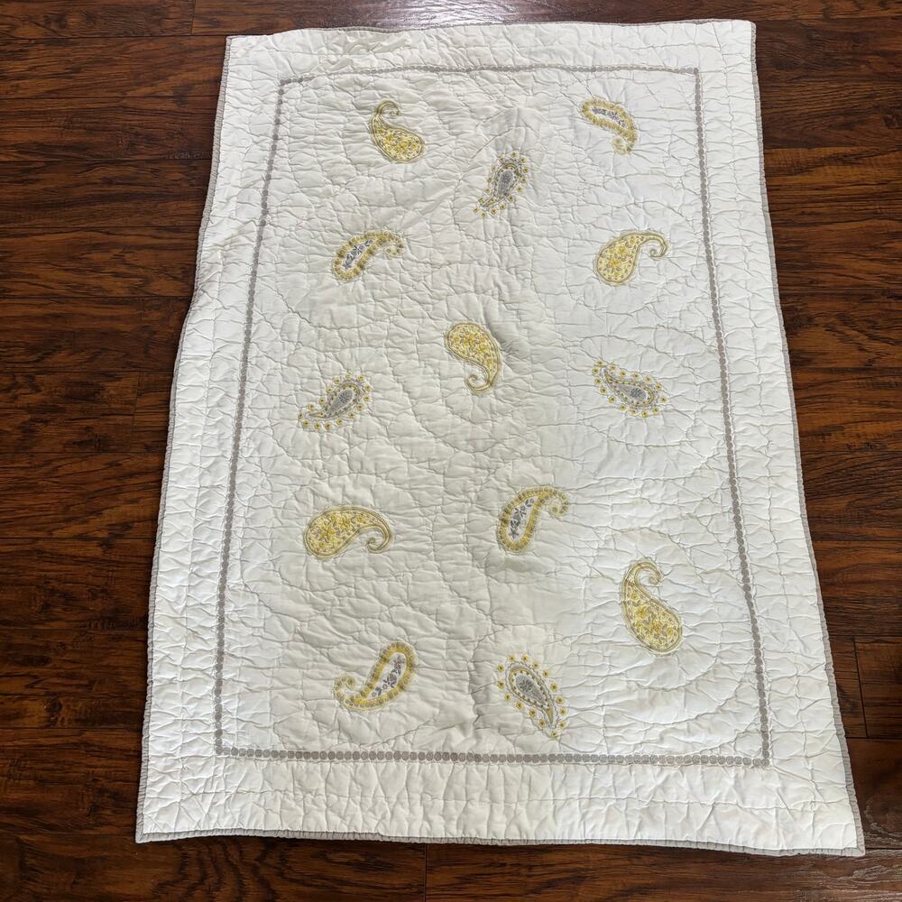 Pottery Barn Kids Quilt Crib Blanket Yellow Gray Paisley Infant Toddler Nursery